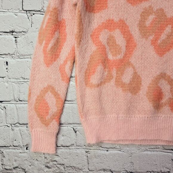 Bianco Blu Italy Mohair Blend Pink Coral Crew Neck Fuzzy Sweater Size Small - Picture 4 of 9